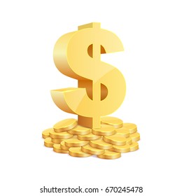 Dollar sign and coins. Vector illustration isolated on white