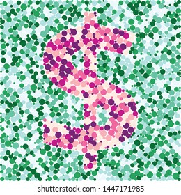 Dollar sign color distributed circles dots illustration