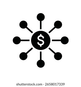 Sinal de dólar com nós de conexão representando o investimento financeiro e o crescimento da rede nos negócios