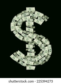 Dollar sign consisting of dollar bills. Eps8. CMYK. Organized by layers. Global colors. Gradients free.