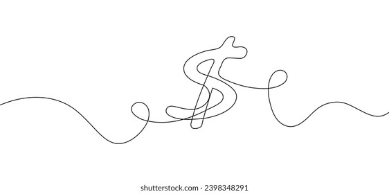 Dollar sign in continuous line style. American currency banknote in line style