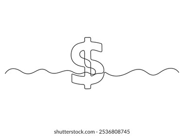Dollar sign continuous one line drawing. Single line dollar sign. Vector illustration