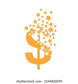 Dollar sign dissolves into a cloud of flowers.