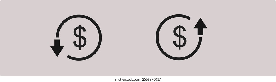 Dollar sign up and down arrow icon. dollar increase and decrease symbol icon. vector illustration