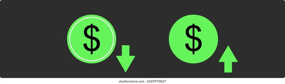 Dollar sign up and down arrow icon. dollar increase and decrease symbol icon. vector illustration