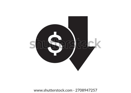 Dollar Sign with Down Arrow Icon Representing Loss, Price Drop and Market Decline