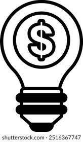 Se dibuja un signo de dólar en una bombilla. La bombilla es un símbolo de una idea o un pensamiento. El signo del dólar representa el dinero, que a menudo se asocia con la riqueza y el éxito