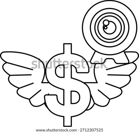 A dollar sign is drawn with wings and a camera. The dollar sign is surrounded by wings, which give the image a sense of freedom and possibility