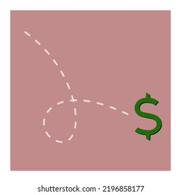 A dollar sign drifting downward on a dark pink red background.