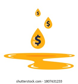 the dollar sign in a drop falls into a gasoline puddle. flat vector illustration isolated on white background