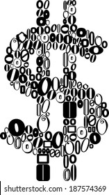 Dollar Sign Filled with Zeros (black & white version)