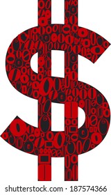 Dollar Sign Filled with Zeros (red + black version)