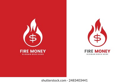 Dollar sign with fire icon logo design. Fire dollar logo design template.	