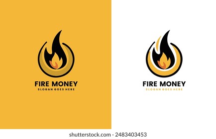 Dollarzeichen mit Feuer-Icon-Logo-Design. Fire Dollar Logo Design Vorlage.	