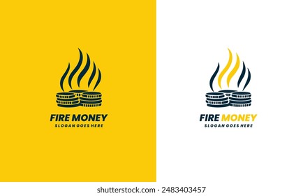 Dollar sign with fire icon logo design. Fire dollar logo design template.	