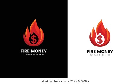 Dollarzeichen mit Feuer-Icon-Logo-Design. Fire Dollar Logo Design Vorlage.	