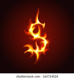 Dollar sign of fire. Vector illustration.