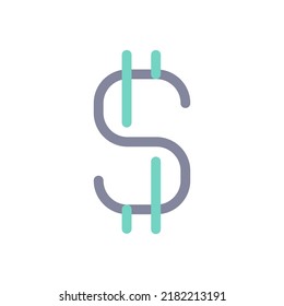 Dollar sign flat color ui icon. Currency and money. Finance and banking. Richness and wealth. Simple filled element for mobile app. Colorful solid pictogram. Vector isolated RGB illustration