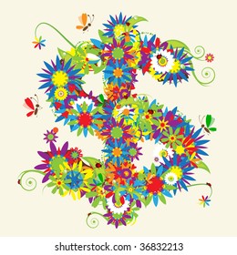Dollar sign. Floral design. See also signs in my gallery