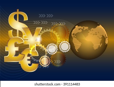 Dollar sign flow in to globe, abstract background.