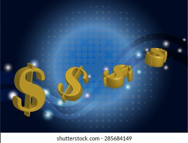 Dollar sign flowing on abstract background.