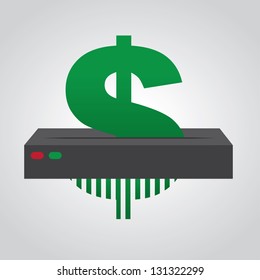 Dollar sign going through paper shredder
