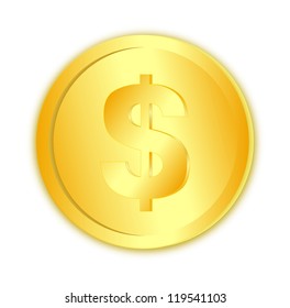 Dollar Sign Gold Coin On White Stock Vector (Royalty Free) 119541103 ...