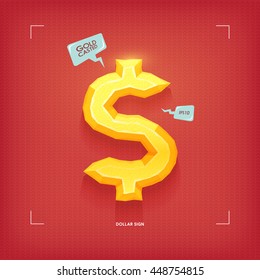 Dollar sign. Golden jewel typeface element. Gold casted. Vector illustration.