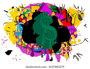 Dollar Sign graffiti. Abstract modern street art decoration performed in urban painting style.