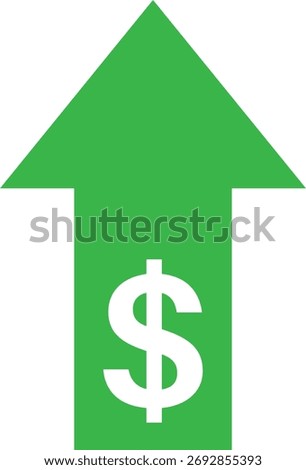 Dollar sign with green arrow up icon . Dollar price up sign . Vector illustration