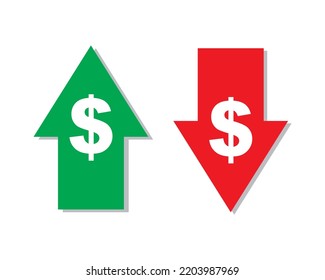 dollar sign with green up and red down arrows, price or income vector icon