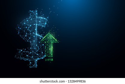 Dollar Sign growing up from lines, triangles and particle style design. Illustration vector
