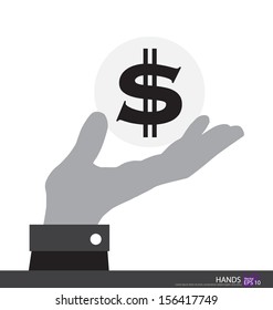 Dollar-Schild in der Hand. Vektorgrafik.