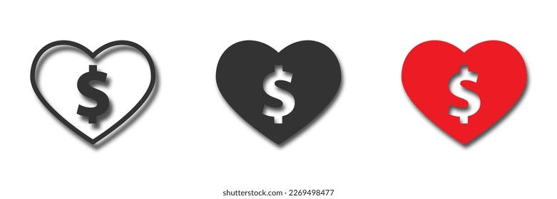 Dollar sign in the heart icon. Money love concept. Vector illustration.