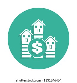 dollar sign and houses icon in Badge style with shadow 