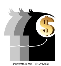 Dollar sign in human brain. Isolated over white background.