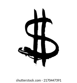 Dollar sign icon. Black ink silhouette. Front side view. Vector simple flat graphic hand drawn illustration. Isolated object on a white background. Isolate.