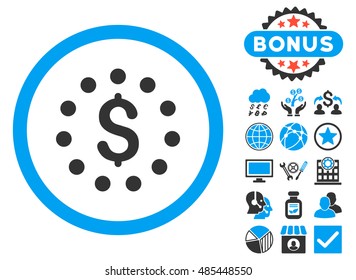 Dollar Sign icon with bonus design elements. Vector illustration style is flat iconic bicolor symbols, blue and gray colors, white background.