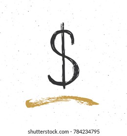 Dollar sign icon brush lettering, Grunge calligraphic symbols, vector illustration isolated on white background.