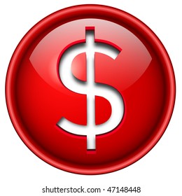 Dollar Sign Icon, Button, 3d Red Glossy Circle.