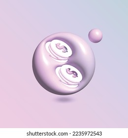 Dollar sign Icon with in circle bright pastel color in 3d style realistic vector