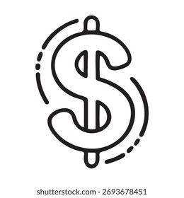 Dollar-Symbol mit gestricheltem Kreisumriss auf weißem Hintergrund Währung Geld