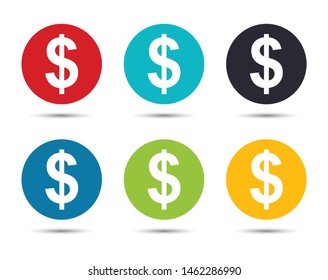 Dollar sign icon flat round button set illustration design isolated on white background