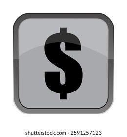 Dollar sign icon. Gray square tile. Monetary symbol block. Vector finance shape.
