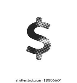 Dollar sign icon in halftone style. Black and white monochrome vector illustration.