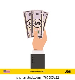 Dollar sign icon in hand three banknote art new big best illustration isolated cash