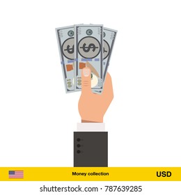 Dollar sign icon in hand three banknote art new big best illustration isolated cash