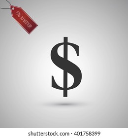 Dollar sign icon isolated on gray. EPS 10 vector with a shadow.