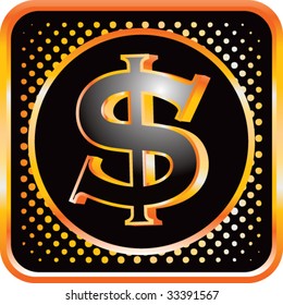 Symbol für Dollarzeichen auf orangefarbenem und schwarzem halftonem Web-Button