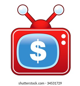 Dollar sign icon on retro television set